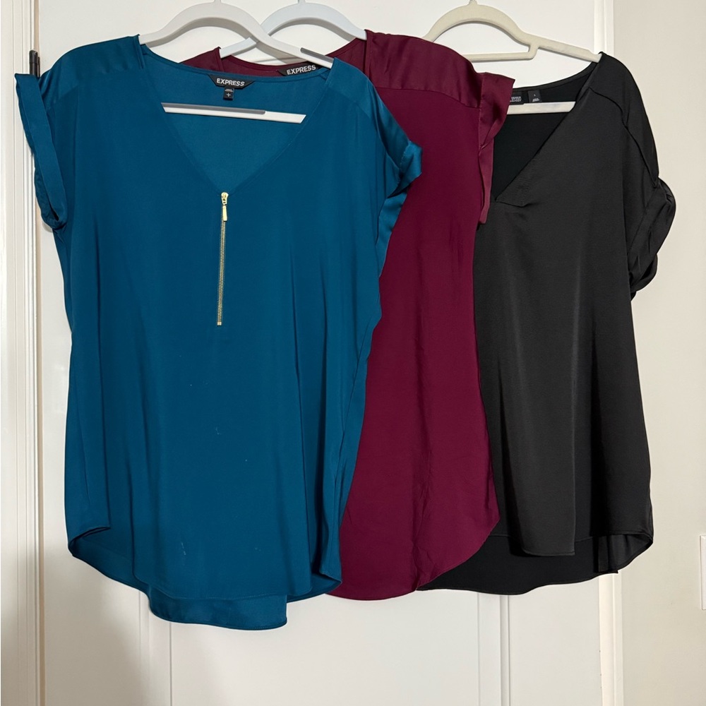 Express and NY&Co Women's V-Neck Going out Tops - Teal, Burgundy, and Black sz L